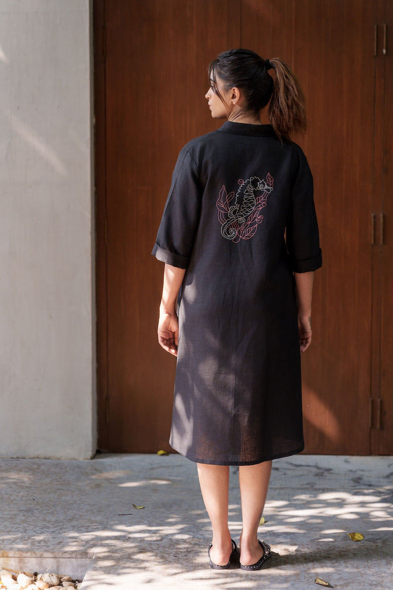 Seahorse Black-Dress linen by Zanzibar Living in black for women in Singapore