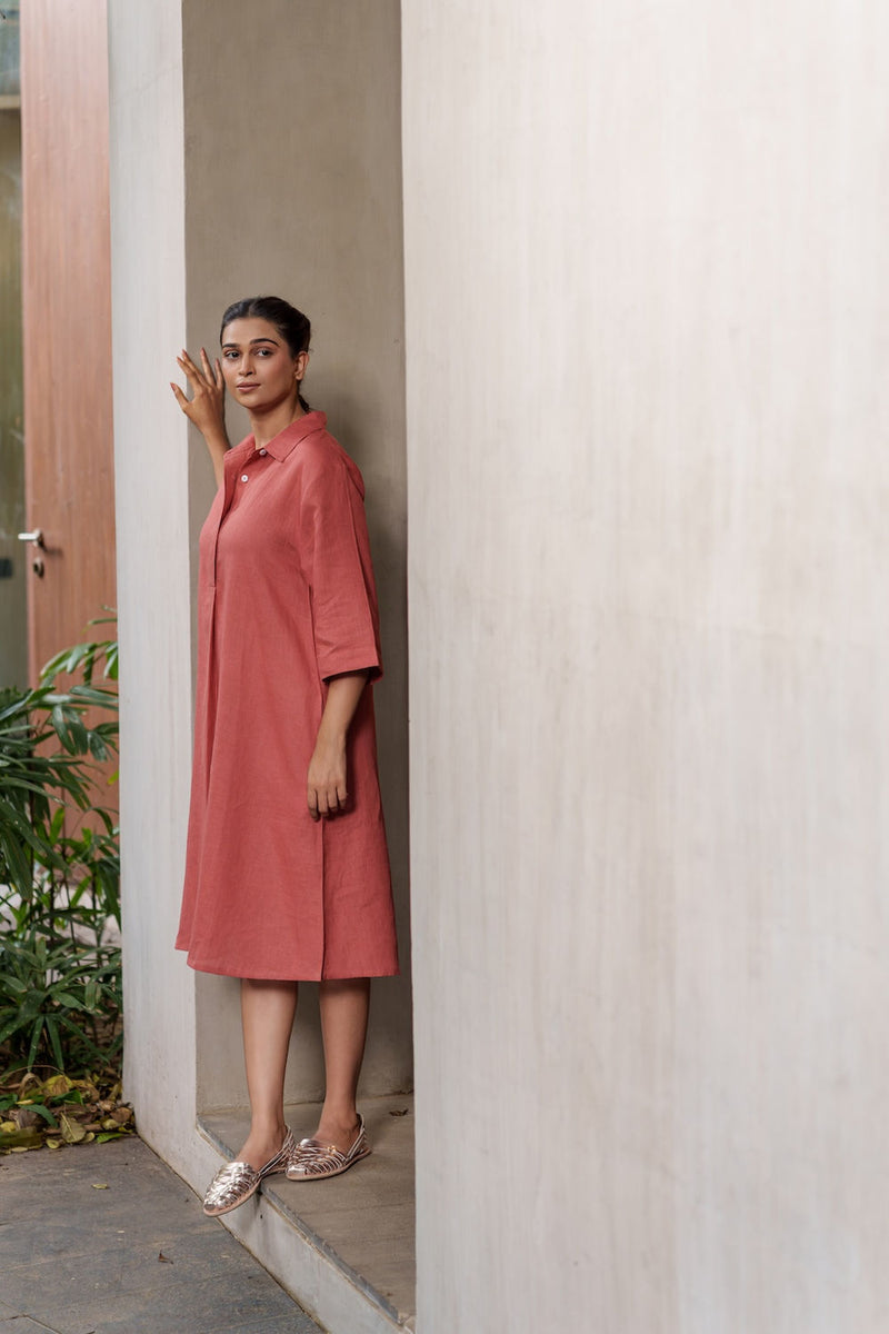 Seahorse Sienna-Dress linen by Zanzibar Living in orange, sienna for women in Singapore