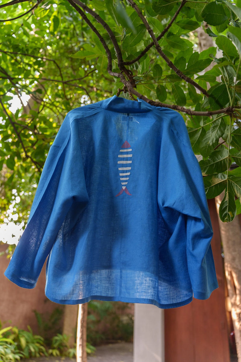 Ocean breeze Azzure-Shirt linen by Zanzibar Living in blue for women in Singapore