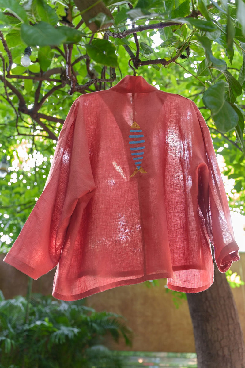 Ocean breeze Sienna-Shirt linen by Zanzibar Living in orange, sienna for women in Singapore