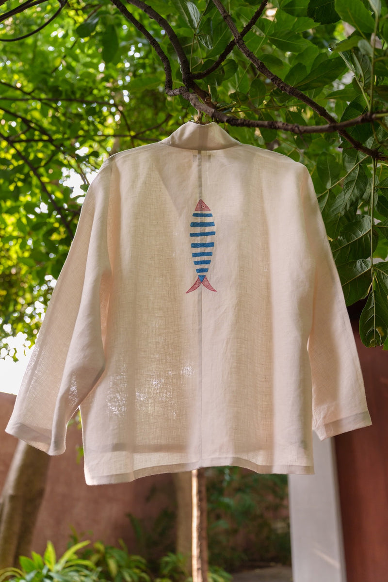 Ocean breeze Ivory-Shirt linen by Zanzibar Living in ivory for women in Singapore