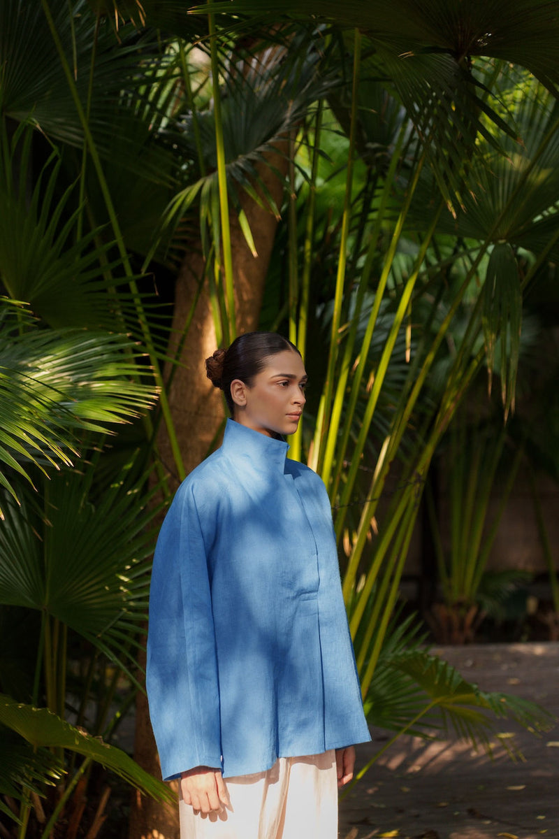 Ocean breeze Azzure-Shirt linen by Zanzibar Living in blue for women in Singapore