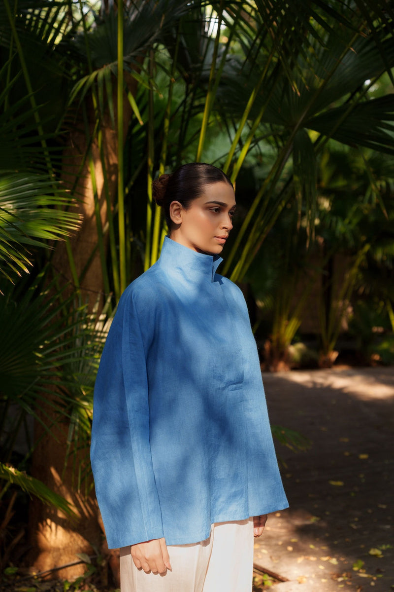 Ocean breeze Azzure-Shirt linen by Zanzibar Living in blue for women in Singapore