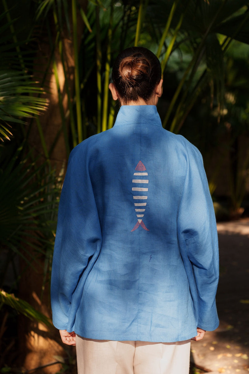 Ocean breeze Azzure-Shirt linen by Zanzibar Living in blue for women in Singapore