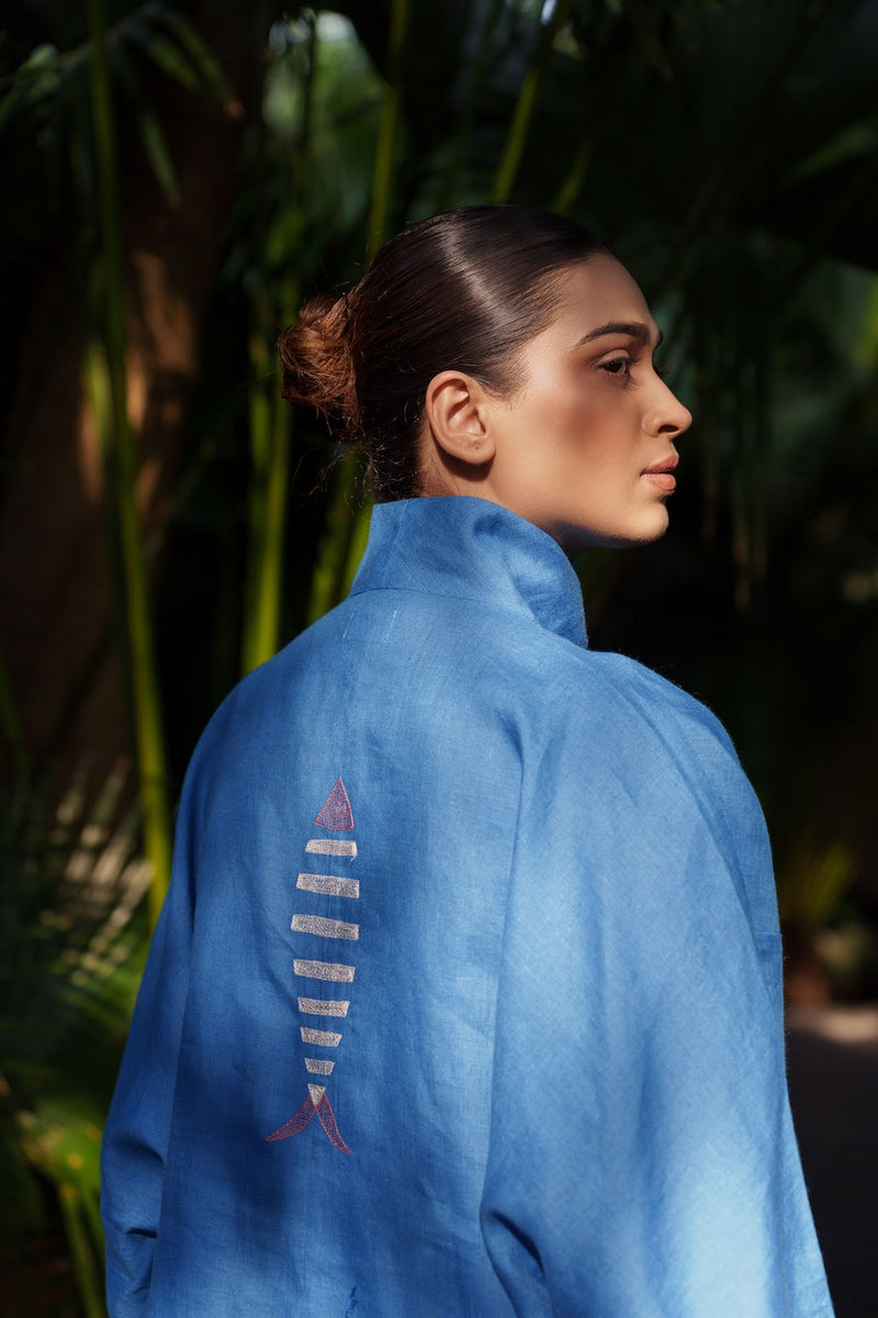 Ocean breeze Azzure-Shirt linen by Zanzibar Living in blue for women in Singapore