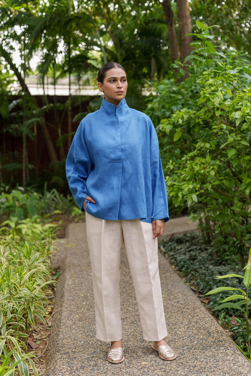 Ocean breeze Azzure-Shirt linen by Zanzibar Living in blue for women in Singapore