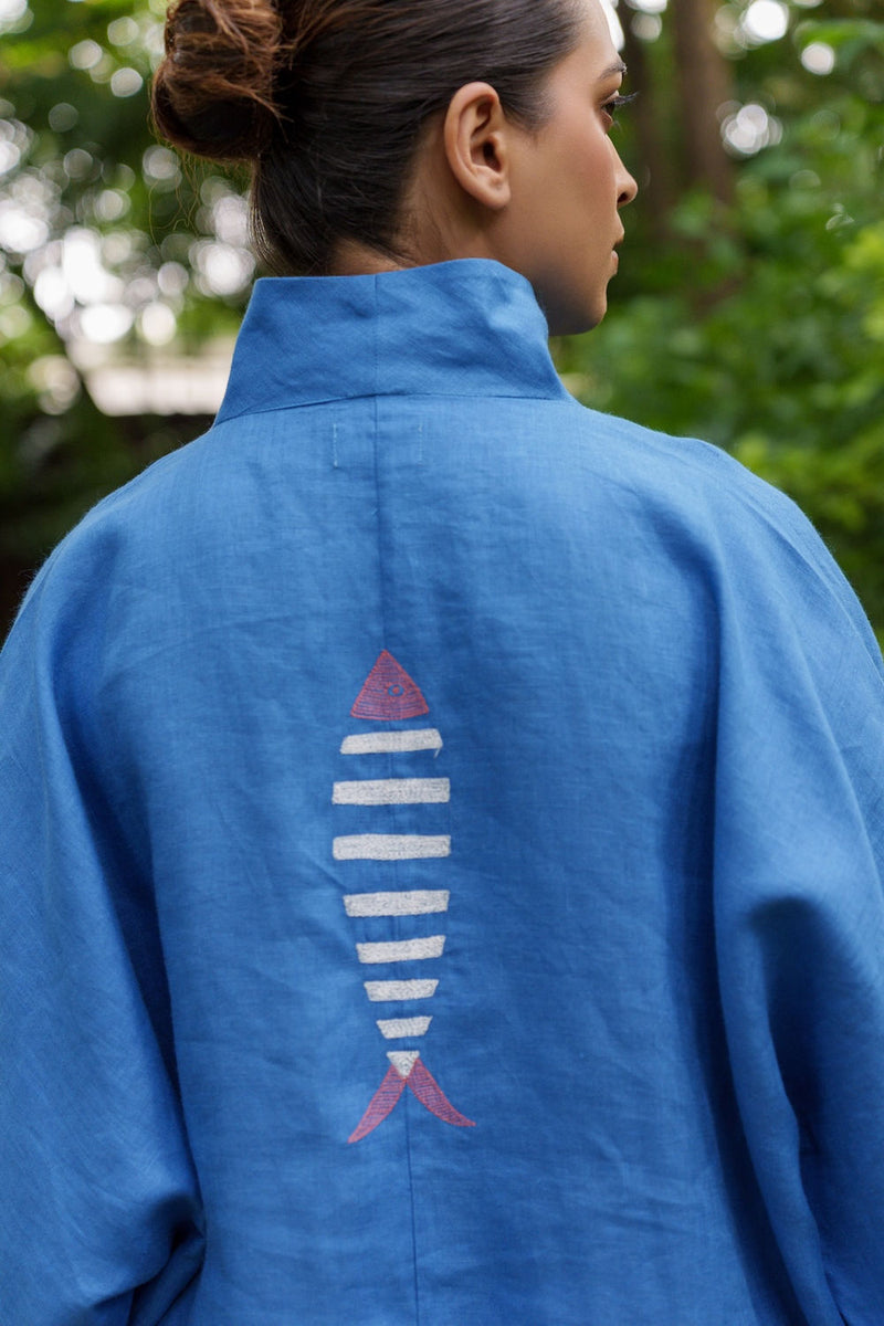 Ocean breeze Azzure-Shirt linen by Zanzibar Living in blue for women in Singapore