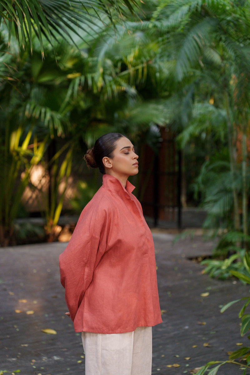 Ocean breeze Sienna-Shirt linen by Zanzibar Living in orange, sienna for women in Singapore