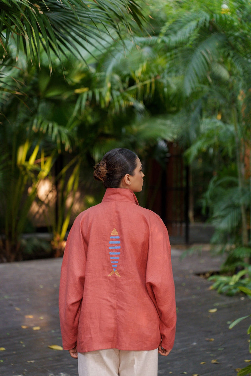 Ocean breeze Sienna-Shirt linen by Zanzibar Living in orange, sienna for women in Singapore