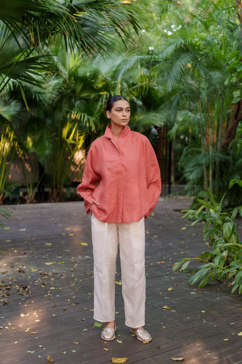 Ocean breeze Sienna-Shirt linen by Zanzibar Living in orange, sienna for women in Singapore
