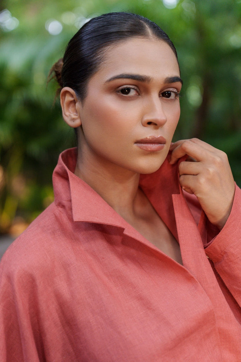 Ocean breeze Sienna-Shirt linen by Zanzibar Living in orange, sienna for women in Singapore
