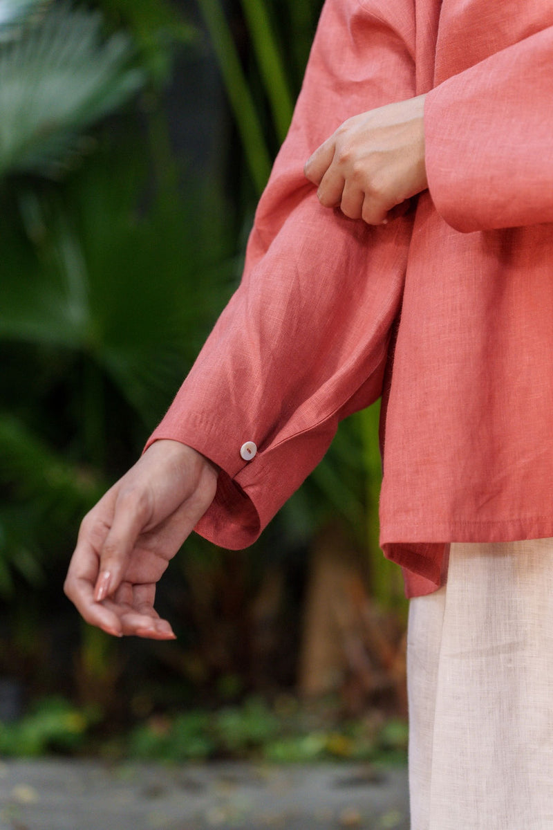Ocean breeze Sienna-Shirt linen by Zanzibar Living in orange, sienna for women in Singapore