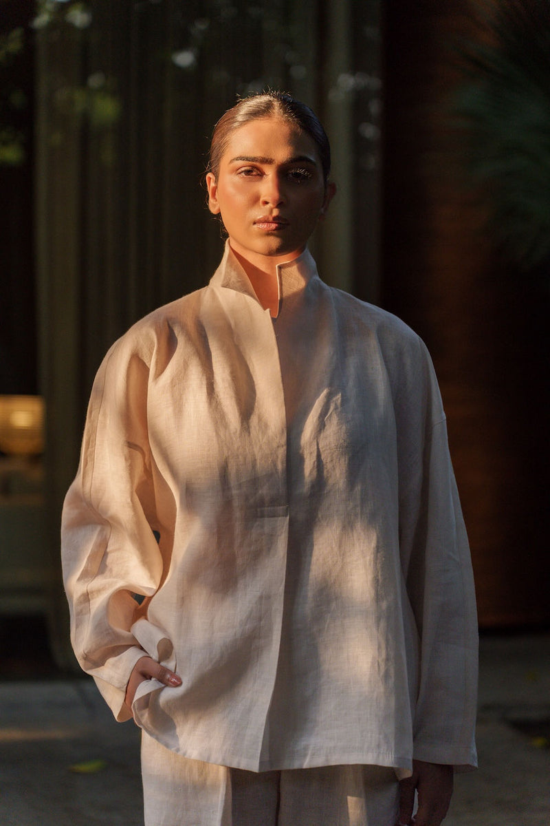 Ocean breeze Ivory-Shirt linen by Zanzibar Living in ivory for women in Singapore