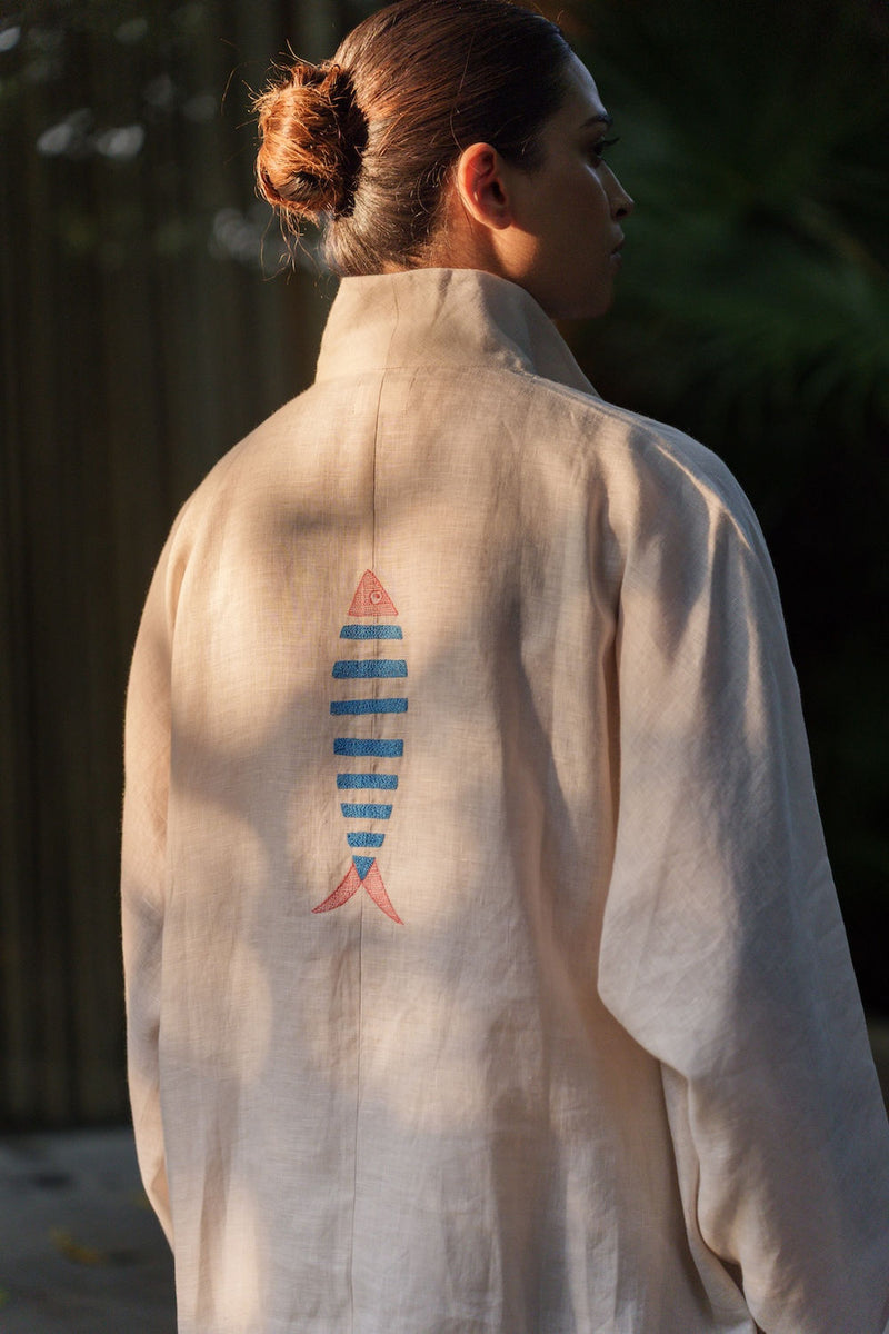 Ocean breeze Ivory-Shirt linen by Zanzibar Living in ivory for women in Singapore