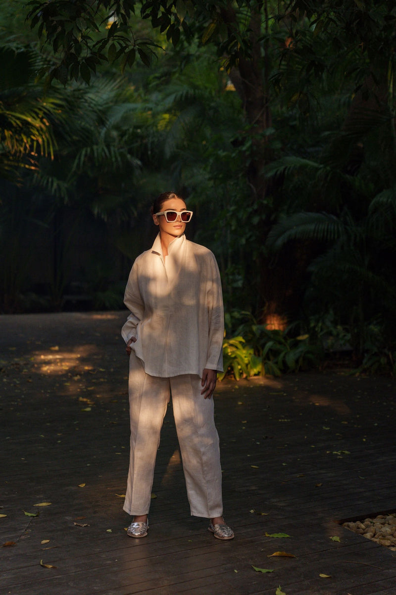 Ocean breeze Ivory-Shirt linen by Zanzibar Living in ivory for women in Singapore