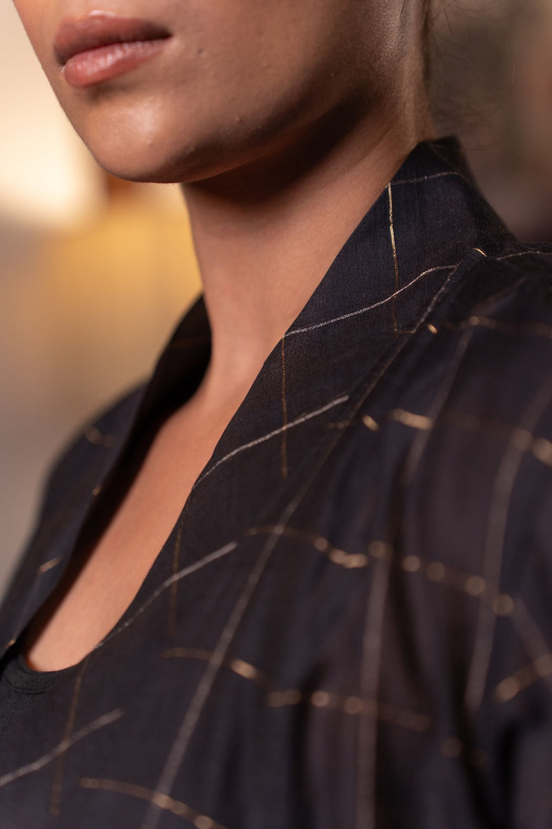 Kuro Chanderi Cape linen by Zanzibar Living in black, gold for women in Singapore
