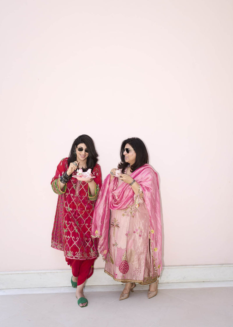 Raji Nude pink Tissue kurta set tissue silk kurta/kurta set by Rajiramniq in pink for women in Singapore