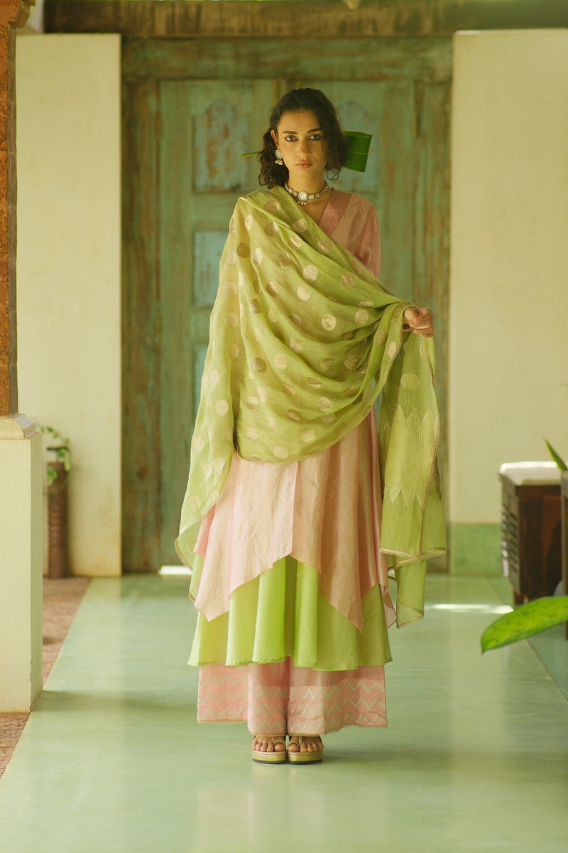 Saanjh Kurta Set dupion, chanderi silk kurta/kurta set by Myoho in pink for women in Singapore