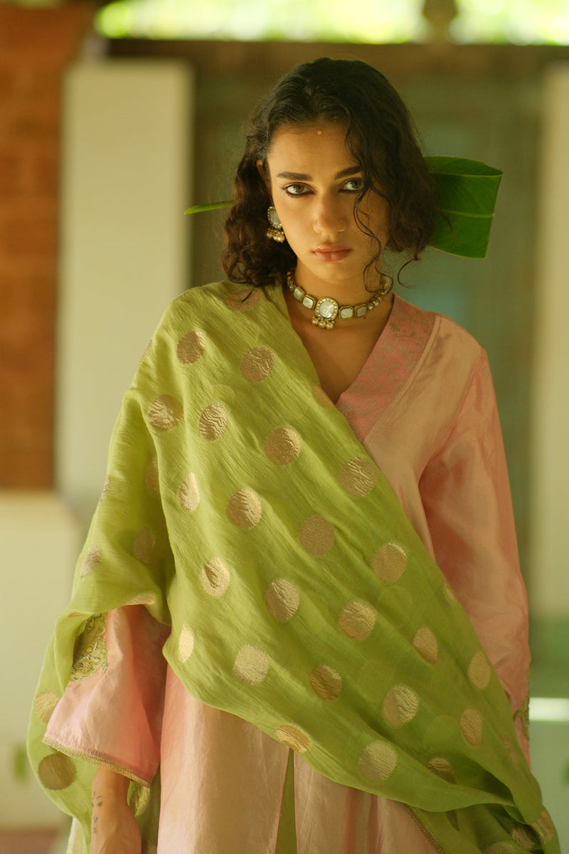 Saanjh Kurta Set dupion, chanderi silk kurta/kurta set by Myoho in pink for women in Singapore