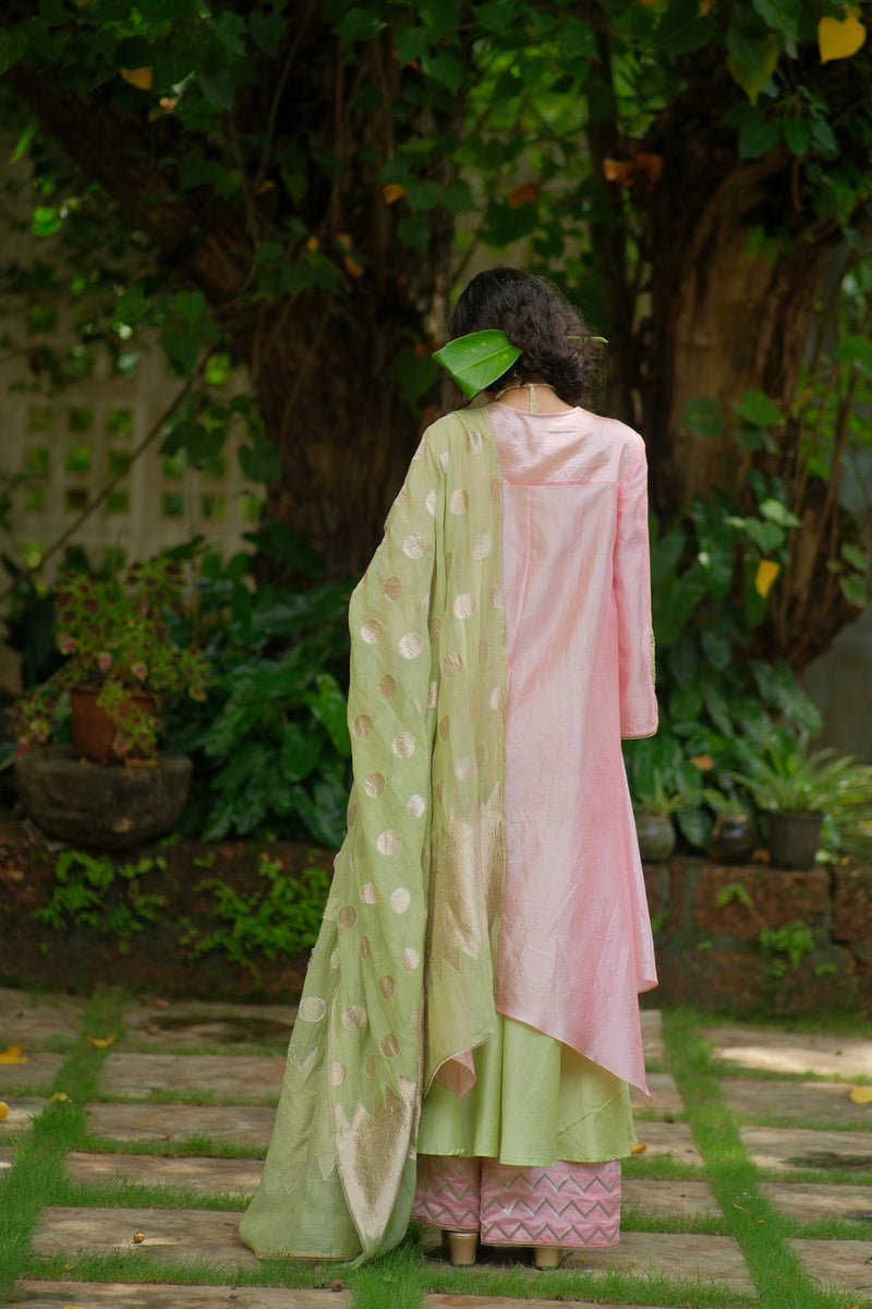 Saanjh Kurta Set dupion, chanderi silk kurta/kurta set by Myoho in pink for women in Singapore