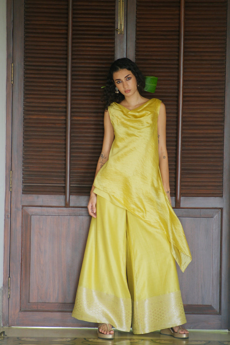 Amaltas Kurta Set dupion, chanderi silk kurta/kurta set by Myoho in yellow for women in Singapore