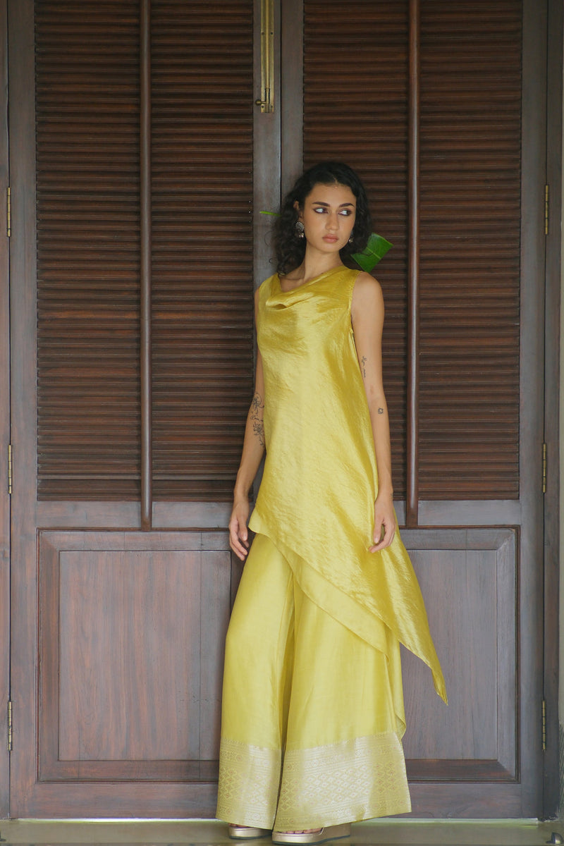 Amaltas Kurta Set dupion, chanderi silk kurta/kurta set by Myoho in yellow for women in Singapore