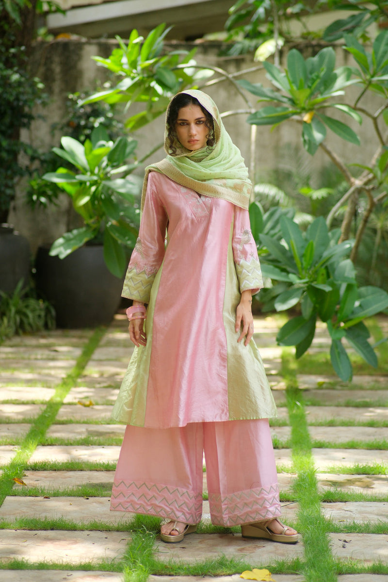 Palash Kurta Set dupion, chanderi silk kurta/kurta set by Myoho in pink for women in Singapore