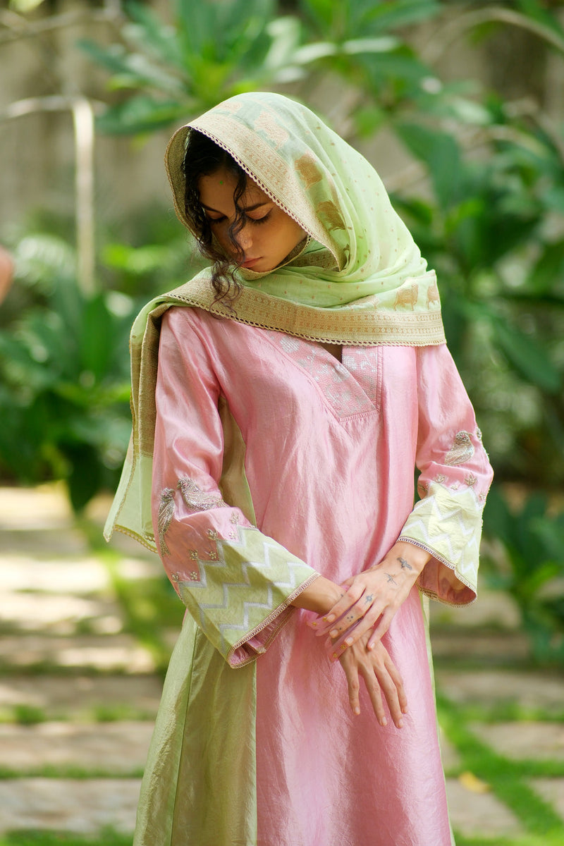 Palash Kurta Set dupion, chanderi silk kurta/kurta set by Myoho in pink for women in Singapore