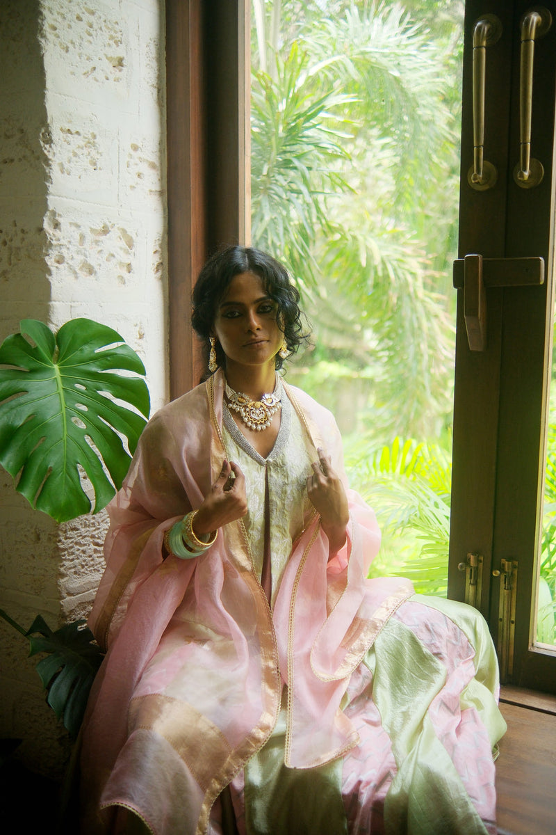 Aangan Lehenga Choli dupion, brocade lehenga sets by Myoho in sky for women in Singapore