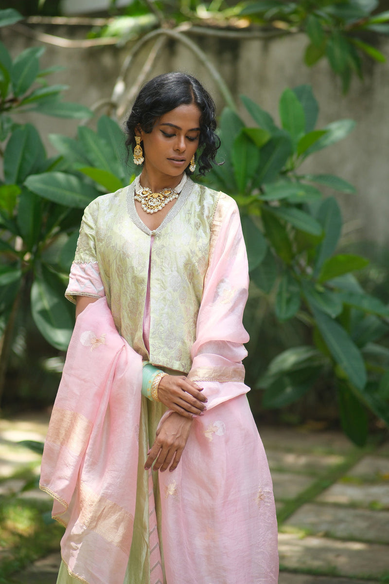 Aangan Lehenga Choli dupion, brocade lehenga sets by Myoho in sky for women in Singapore