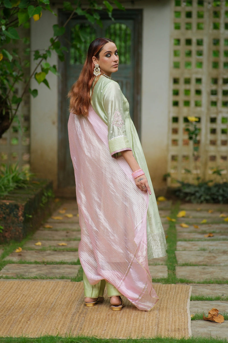 Gulmohar Kurta Set benarasi border, chanderi silk kurta/kurta set by Myoho in sky for women in Singapore