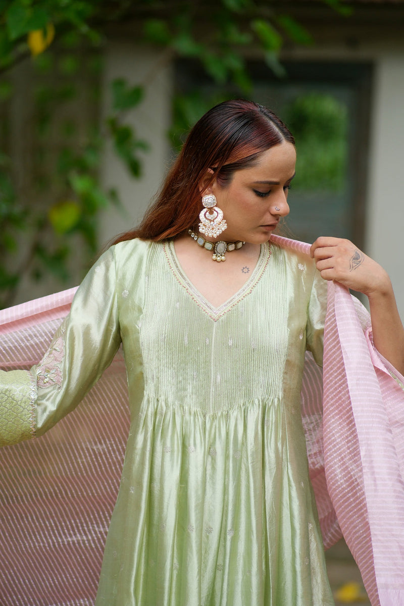 Gulmohar Kurta Set benarasi border, chanderi silk kurta/kurta set by Myoho in sky for women in Singapore