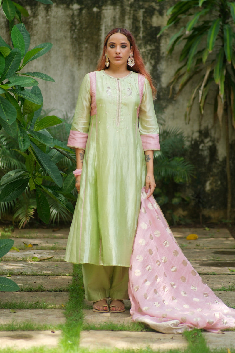 Vira Kurta Set dupion, chanderi silk kurta/kurta set by Myoho in sky for women in Singapore