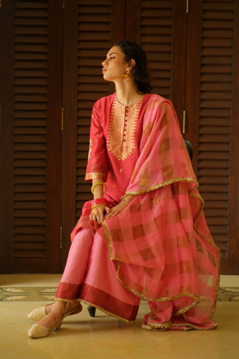 Lavanya Kurta Set chanderi silk kurta/kurta set by Myoho in red for women in Singapore