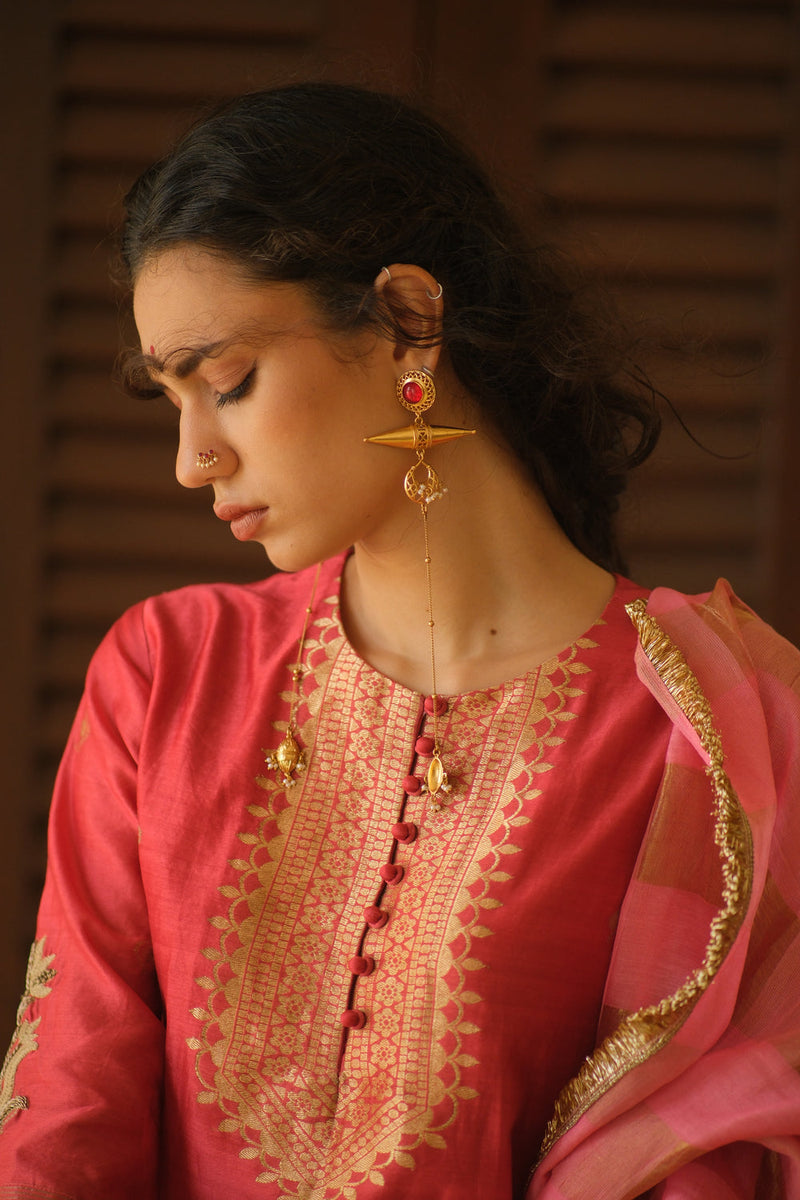 Lavanya Kurta Set chanderi silk kurta/kurta set by Myoho in red for women in Singapore