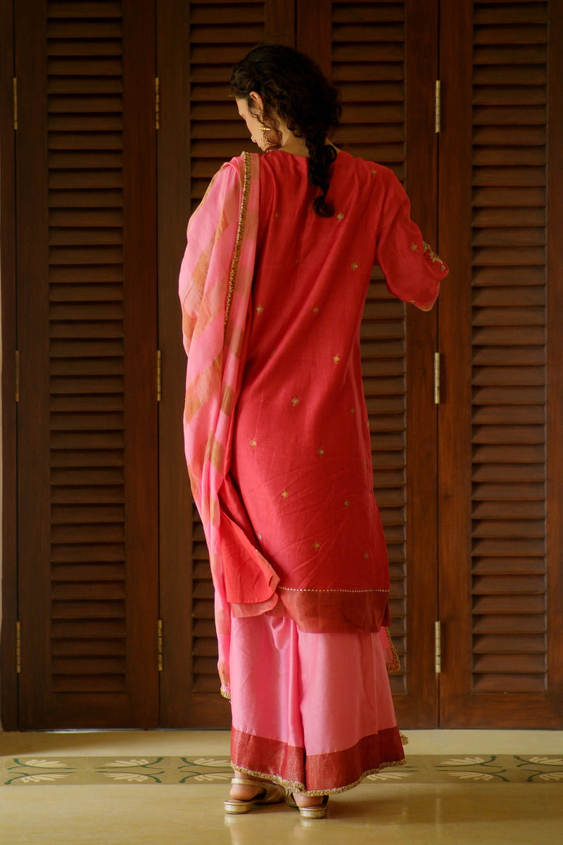 Lavanya Kurta Set chanderi silk kurta/kurta set by Myoho in red for women in Singapore