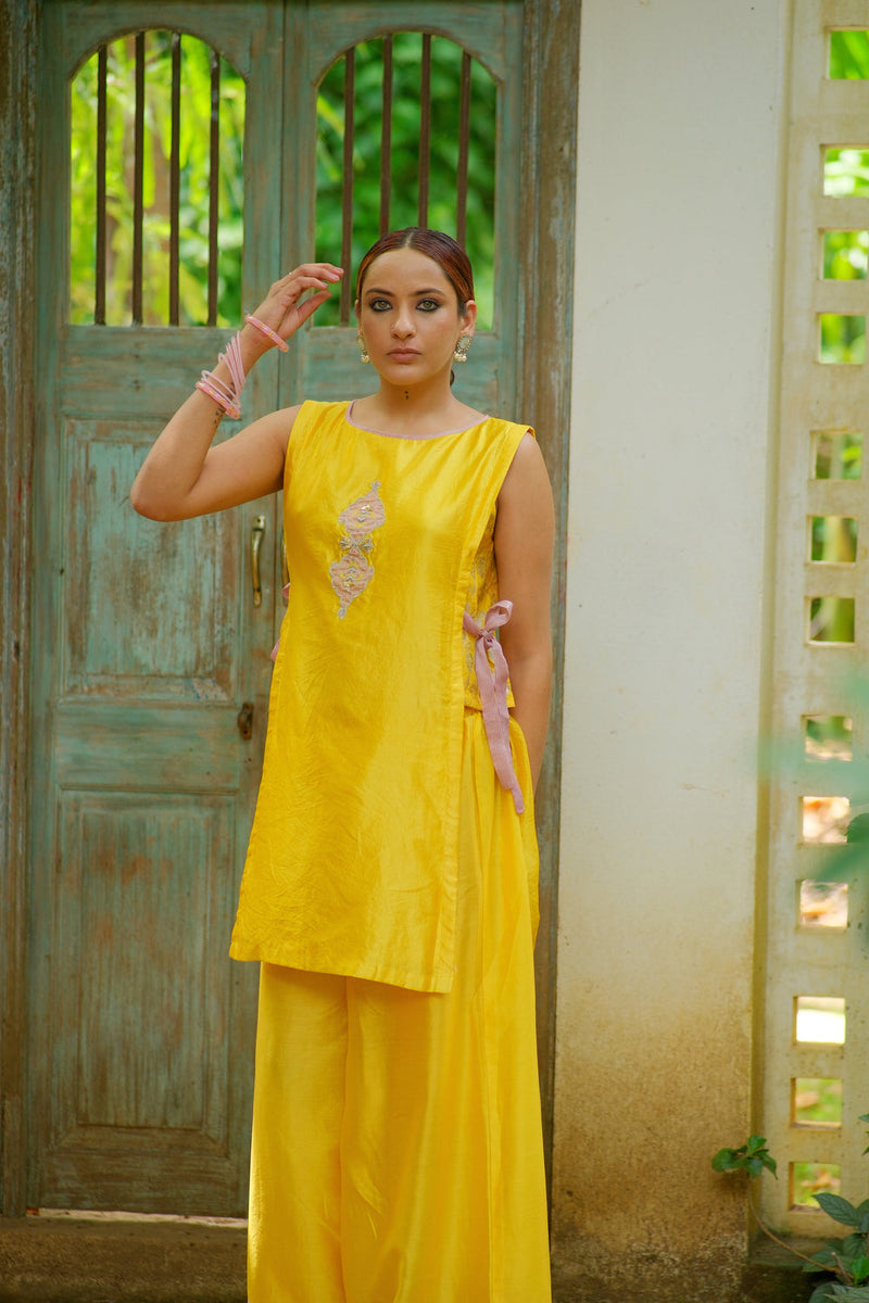 Amara Kurta Set dupion, chanderi silk kurta/kurta set by Myoho in yellow for women in Singapore