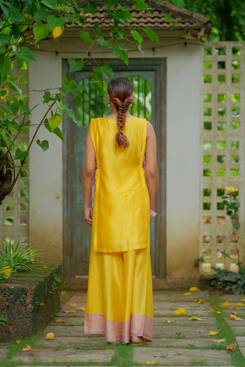 Amara Kurta Set dupion, chanderi silk kurta/kurta set by Myoho in yellow for women in Singapore