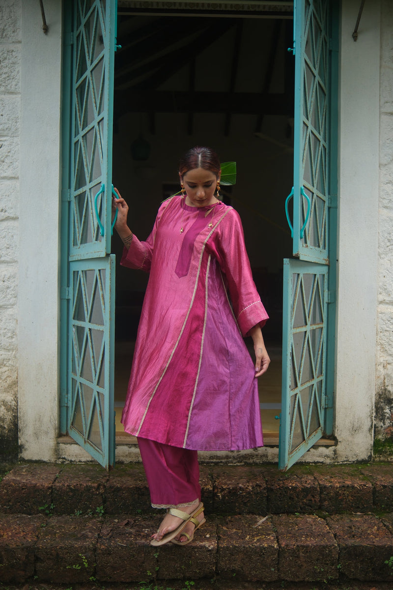 Bela Kurta Set dupion, chanderi silk kurta/kurta set by Myoho in pink for women in Singapore