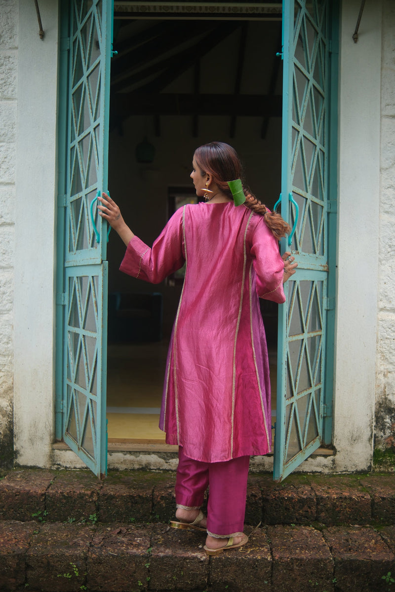 Bela Kurta Set dupion, chanderi silk kurta/kurta set by Myoho in pink for women in Singapore