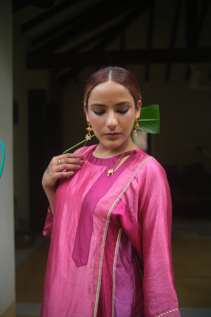 Bela Kurta Set dupion, chanderi silk kurta/kurta set by Myoho in pink for women in Singapore