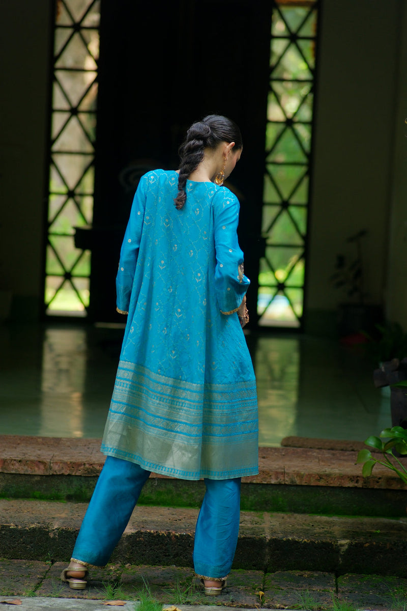 Nadi Kurta Set brocade, chanderi silk kurta/kurta set by Myoho in turqouise for women in Singapore