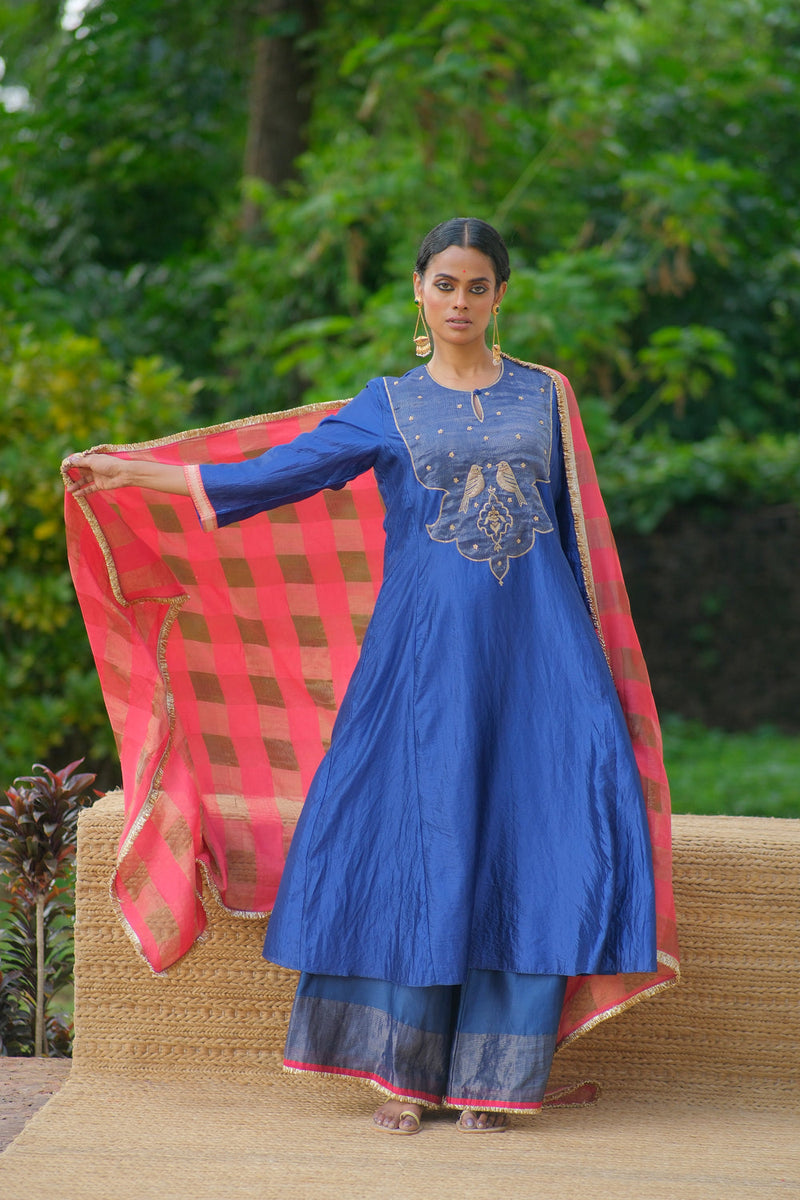 Ojas Kurta Set dupion silk, tissue kurta/kurta set by Myoho in blue for women in Singapore