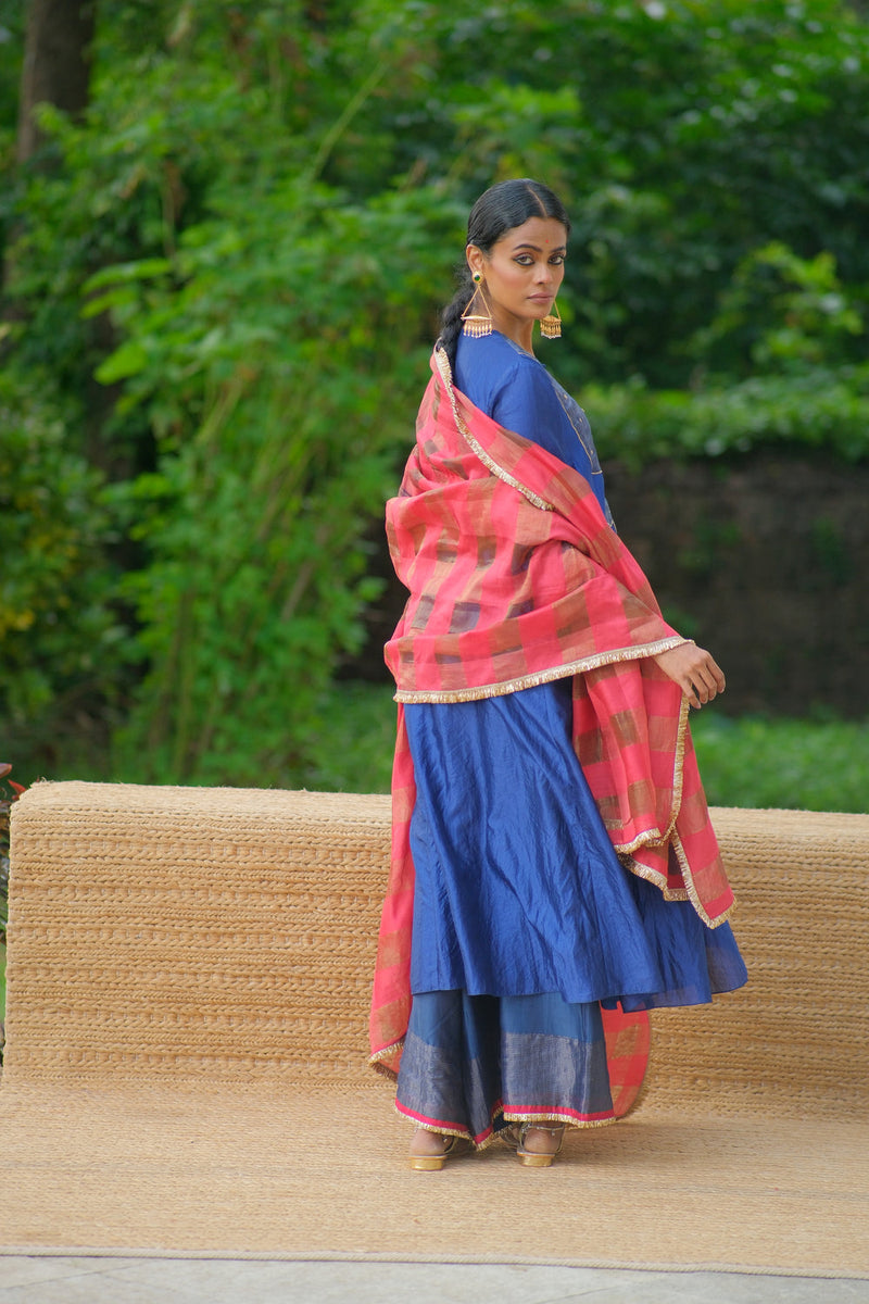 Ojas Kurta Set dupion silk, tissue kurta/kurta set by Myoho in blue for women in Singapore