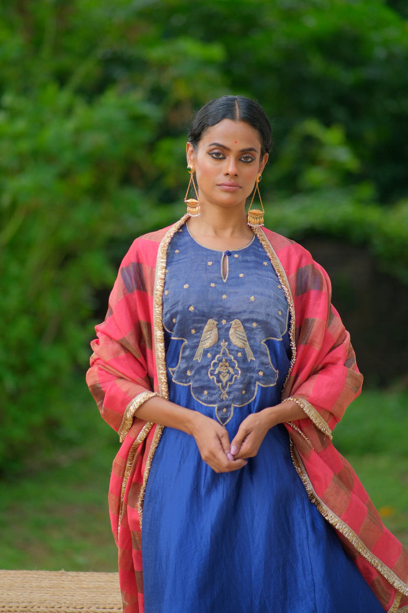 Ojas Kurta Set dupion silk, tissue kurta/kurta set by Myoho in blue for women in Singapore