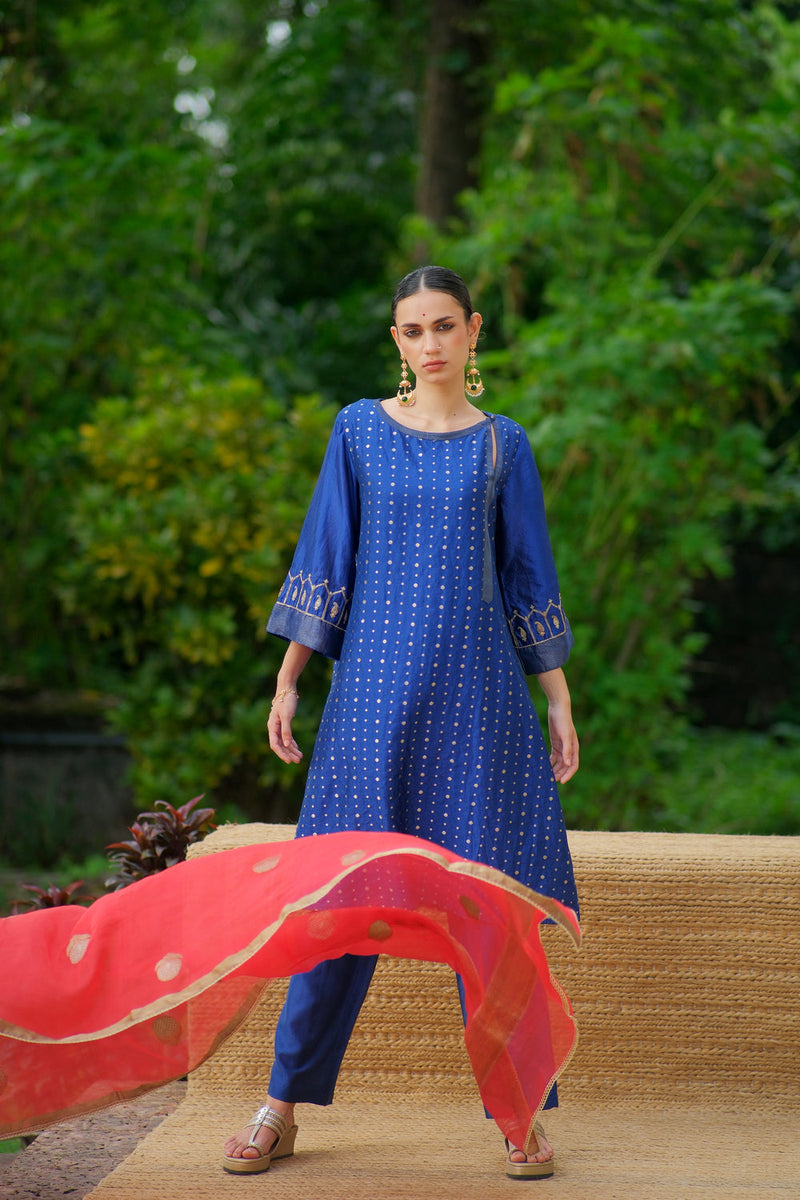 Tara Kurta Set brocade, chanderi silk kurta/kurta set by Myoho in blue for women in Singapore