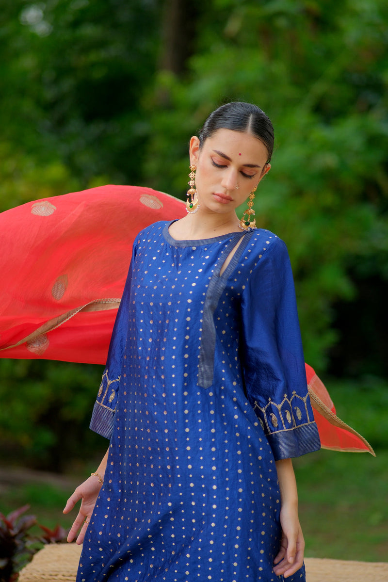 Tara Kurta Set brocade, chanderi silk kurta/kurta set by Myoho in blue for women in Singapore