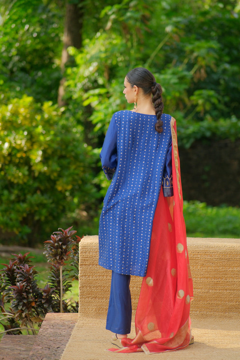 Tara Kurta Set brocade, chanderi silk kurta/kurta set by Myoho in blue for women in Singapore