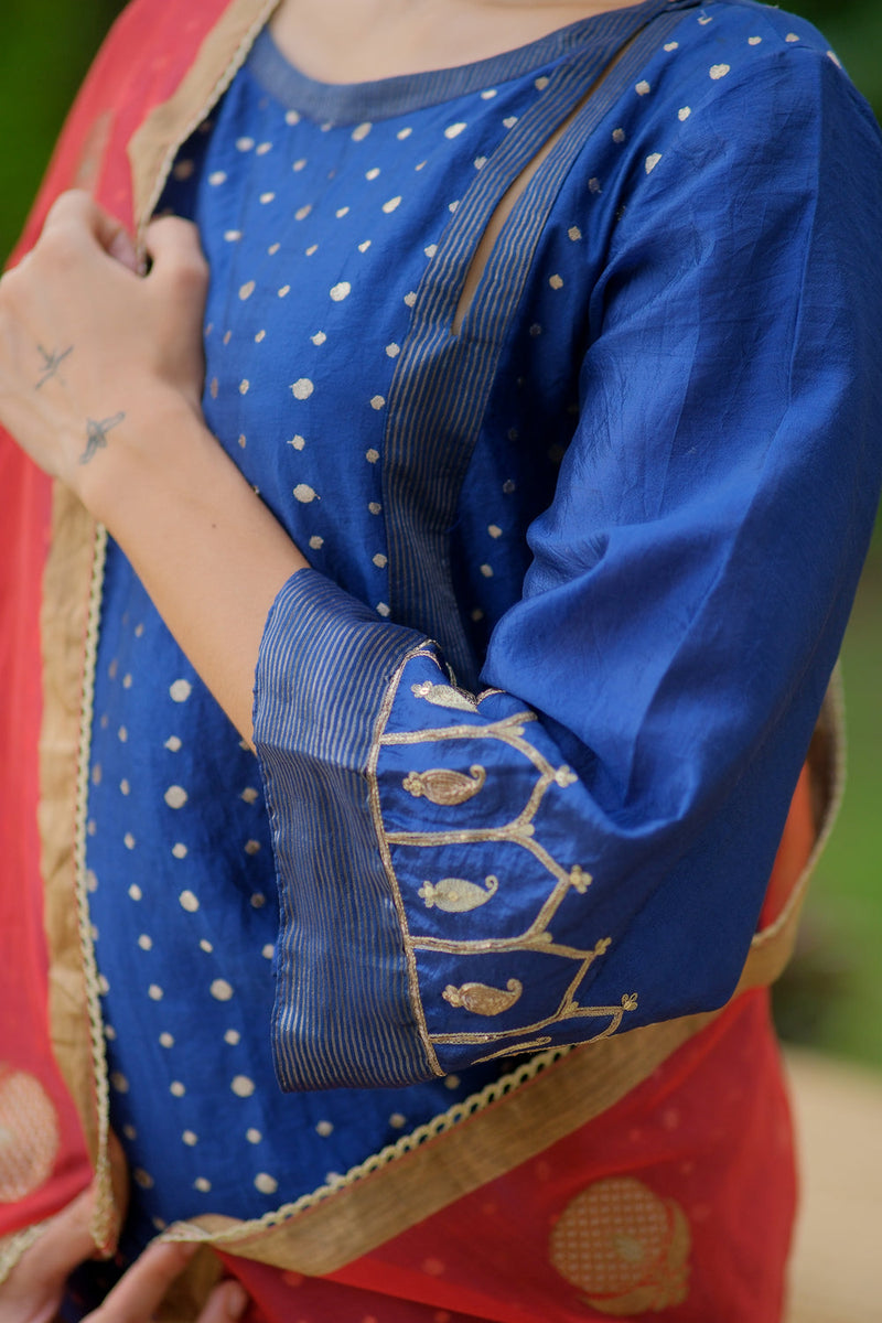 Tara Kurta Set brocade, chanderi silk kurta/kurta set by Myoho in blue for women in Singapore