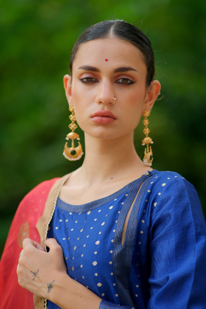 Tara Kurta Set brocade, chanderi silk kurta/kurta set by Myoho in blue for women in Singapore
